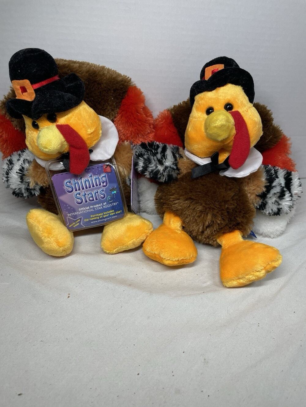 Set Of 2 Russ Shining Stars ,Thanksgiving Pilgrim Turkey/ Plush Stuffed Toy